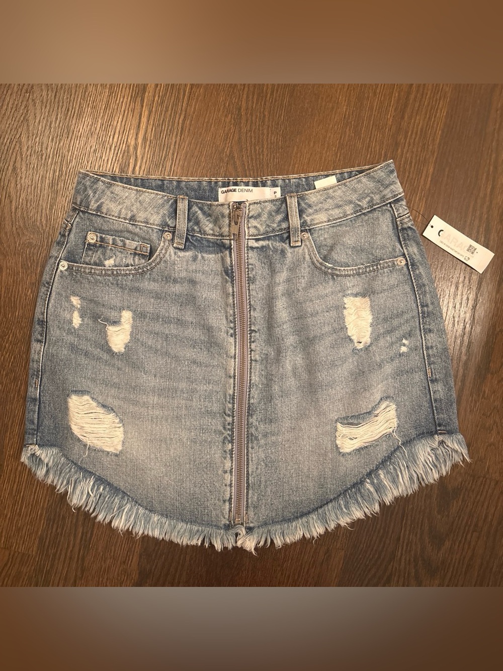 Garage Denim Distressed Zip-Front Skirt